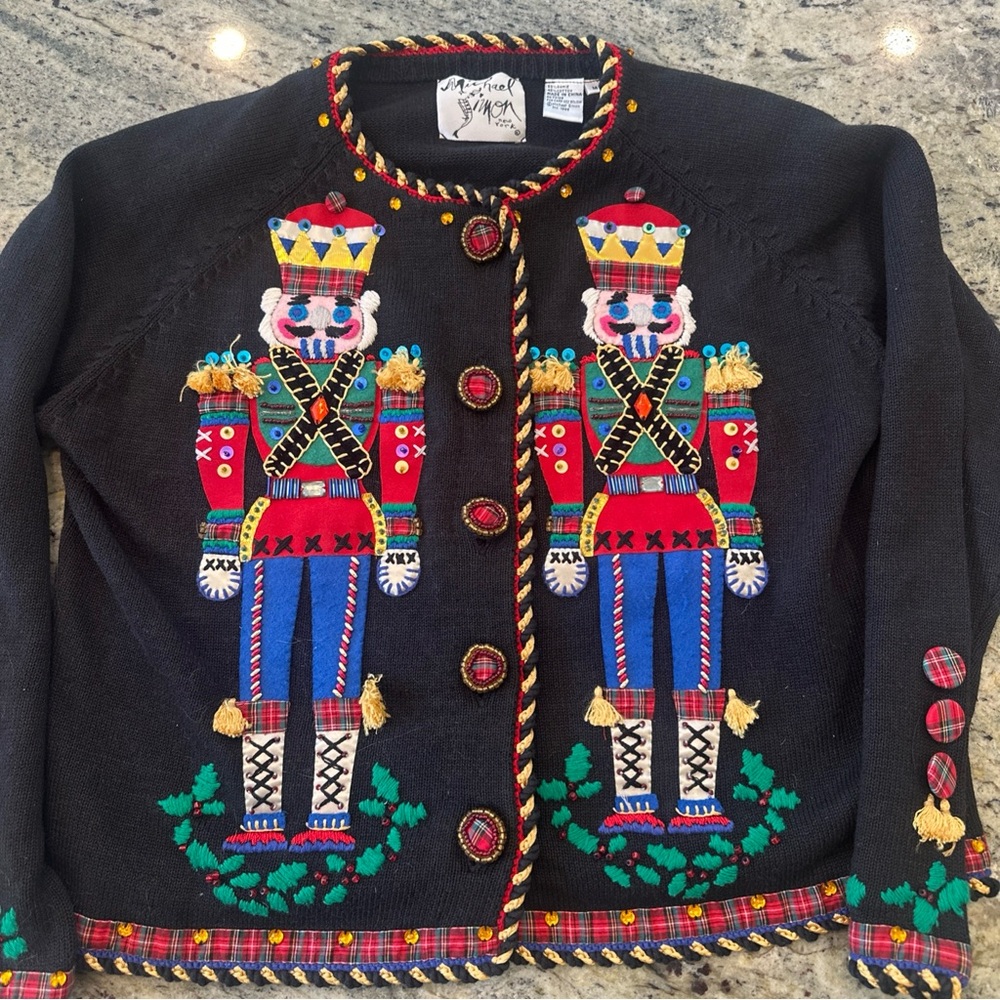 Vintage 1996 Michael Simon Nutcracker Christmas Cardigan Sz M